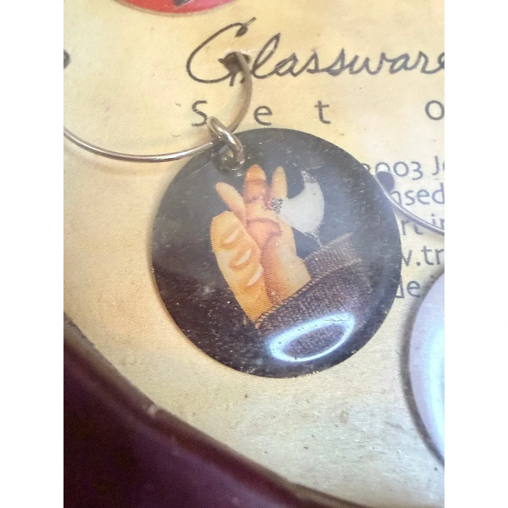Jennifer Garant Glassware Wine Charms Set‎ of 6 French Bistro Art 2003 Vintage